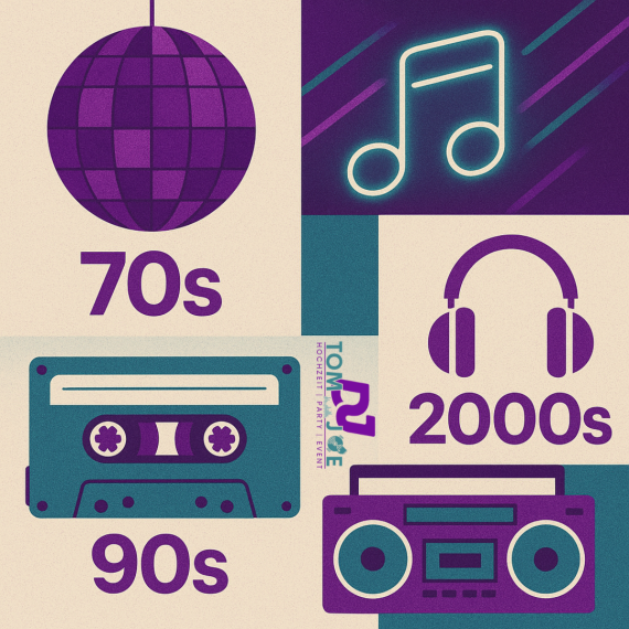 Musikichtungen DJ Tom Joe Zu sehen sind typische Musikgegenstände aus den 70ern bis 2010ern